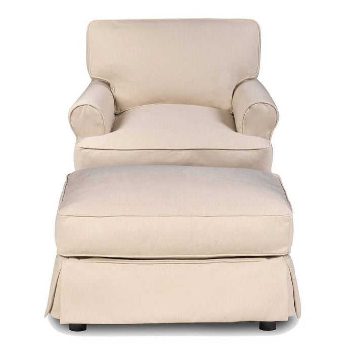 Sunset Trading Horizon Slipcovered T-Cushion Chair with Ottoman | Stain Resistant Performance Fabric | Tan SU-117620-30-391084