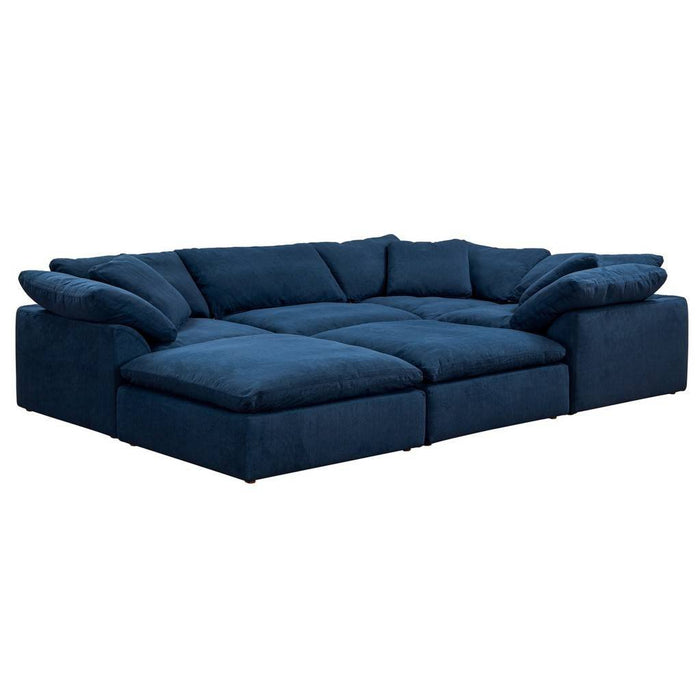Sunset Trading Cloud Puff 6 Piece 132" Wide Slipcovered Modular Pitt Sectional Sofa | Stain Resistant Performance Fabric | Navy Blue SU-1458-49-3C-1A-2O