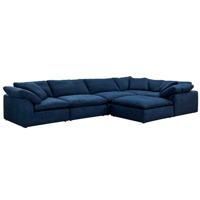 Sunset Trading Cloud Puff 6 Piece 176" Wide Slipcovered Modular L Shaped Sectional Sofa with Ottoman | Stain Resistant Performance Fabric | Navy Blue SU-1458-49-3C-2A-1O
