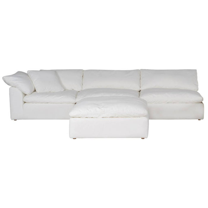 Sunset Trading Cloud Puff 4 Piece 132" Wide Slipcovered Modular Sectional Sofa with Ottoman | Stain Proof Water Repellant Performance Fabric | White SU-1458-81-1C-2A-1O