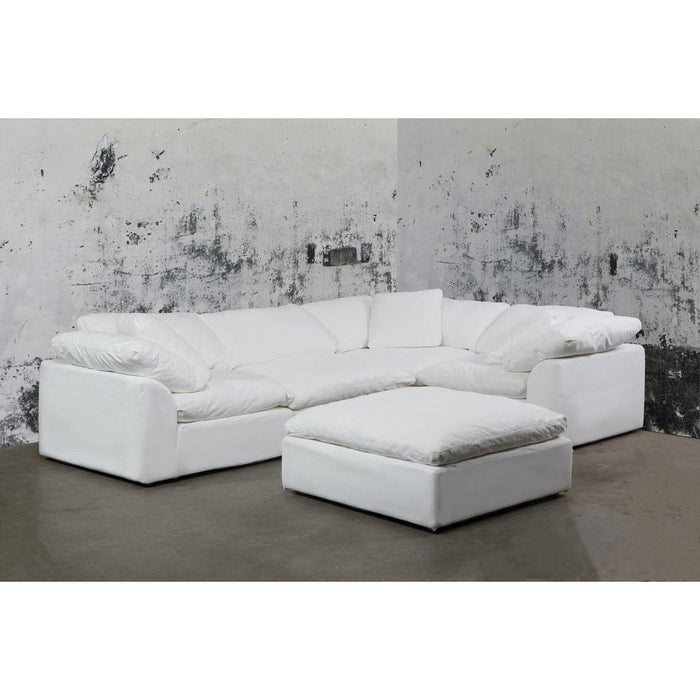 Sunset Trading Cloud Puff 5 Piece 132" Wide Slipcovered Modular L Shaped Sectional Sofa with Ottoman | Stain Resistant Performance Fabric | White  SU-1458-81-3C-1A-1O