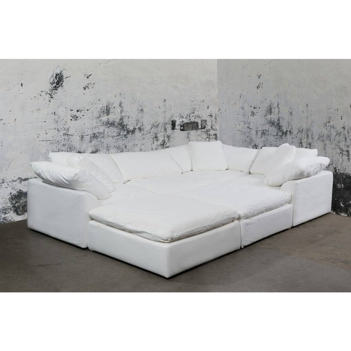 Sunset Trading Cloud Puff 6 Piece 132" Wide Slipcovered Modular Pitt Sectional Sofa | Stain Resistant Performance Fabric | White  SU-1458-81-3C-1A-2O
