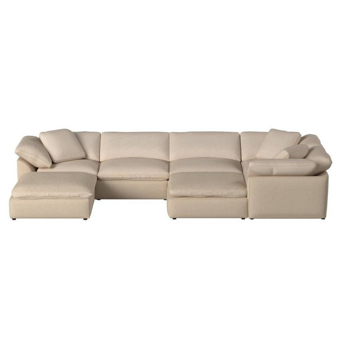 Sunset Trading Cloud Puff 7 Piece 176" Wide Slipcovered Modular Sectional Sofa with Ottomans | Stain Resistant Performance Fabric | Tan  SU-1458-84-3C-2A-2O