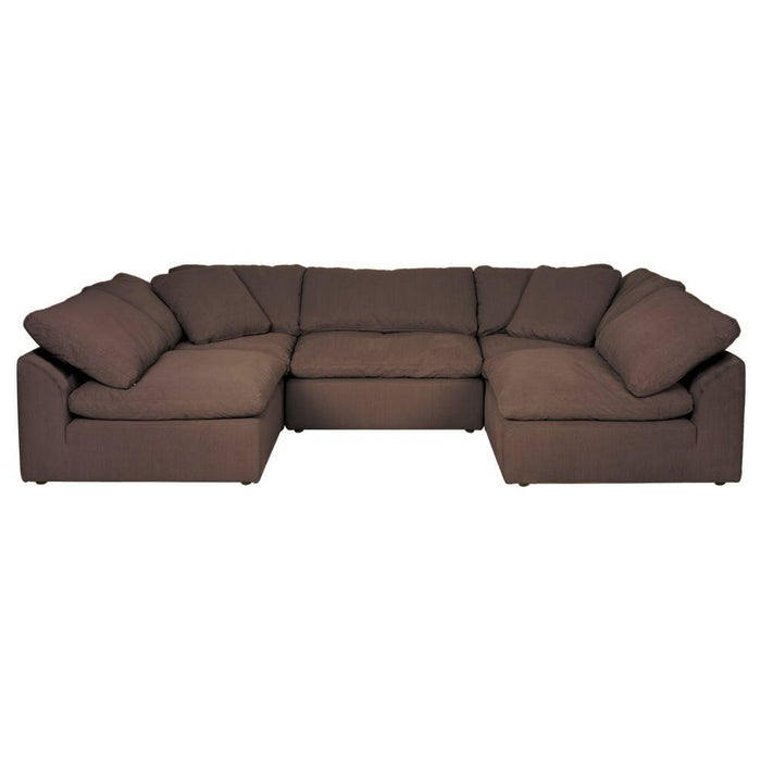 Sunset Trading Cloud Puff 5 Piece 132" Wide Slipcovered Modular Double L Shaped Sectional Sofa | Stain Proof Water Repellant Performance Fabric | Brown SU-1458-88-2C-3A