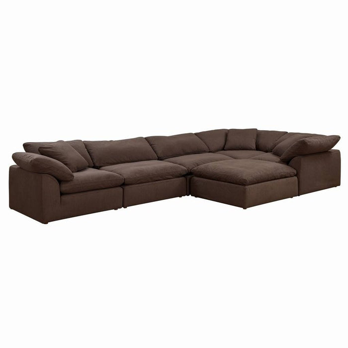 Sunset Trading Cloud Puff 6 Piece 176" Wide Slipcovered Modular L Shaped Sectional Sofa with Ottoman | Stain Resistant Performance Fabric | Brown SU-1458-88-3C-2A-1O