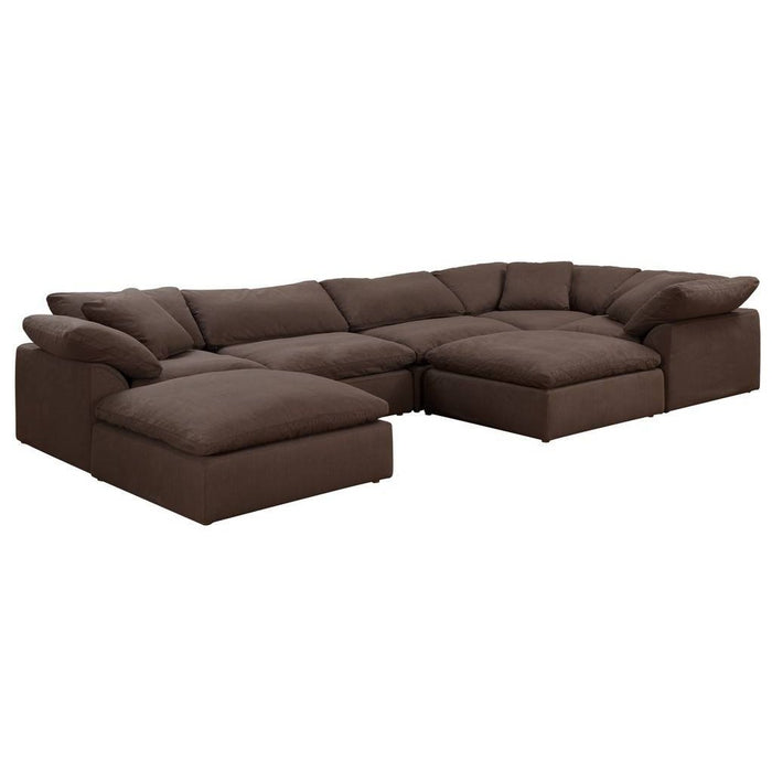 Sunset Trading Cloud Puff 7 Piece 176" Wide Slipcovered Modular Sectional Sofa with Ottomans | Stain Resistant Performance Fabric | Brown SU-1458-88-3C-2A-2O