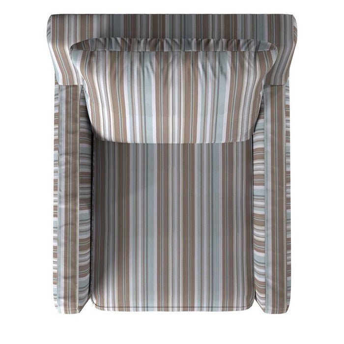 Sunset Trading Seaside Blue Striped Slipcovered Swivel Chair | Stain Resistant Performance Fabric | Box Cushion | Track Arm SU-159593-395225