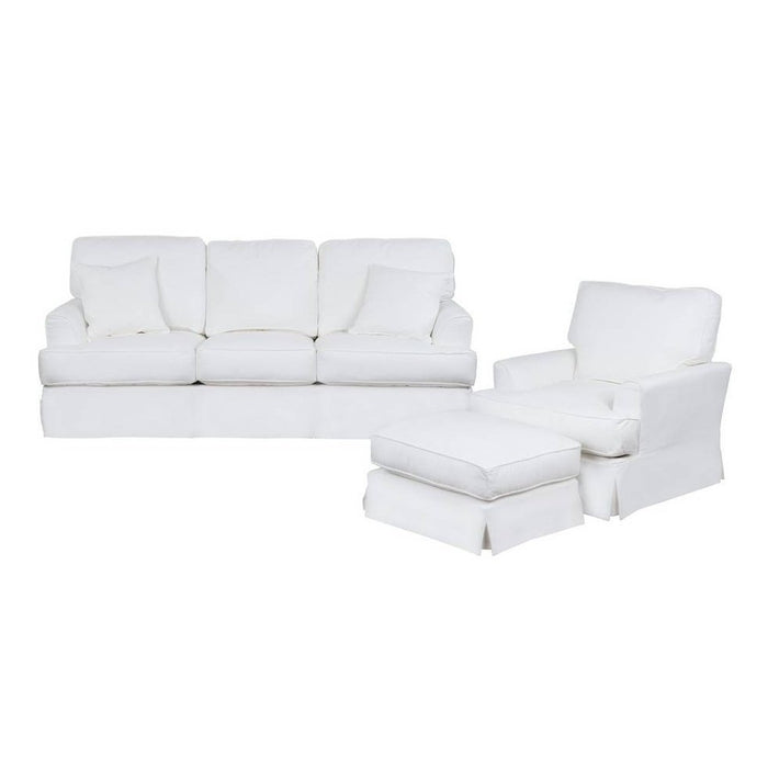 Sunset Trading Ariana 3 Piece Slipcovered Living Room Set | Sofa | Chair with Ottoman | Stain Resistant Performance Fabric | White SU-78301-20-30-81