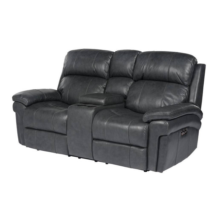 Sunset Trading Luxe Leather Reclining Loveseat with Power Headrest and Console | Console Storage and Cupholders | USB Ports | Gray SU-9102-94-1394-73