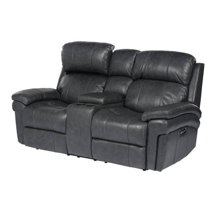 Sunset Trading Luxe Leather Reclining Loveseat with Power Headrest and Console | Console Storage and Cupholders | USB Ports | Gray SU-9102-94-1394-73