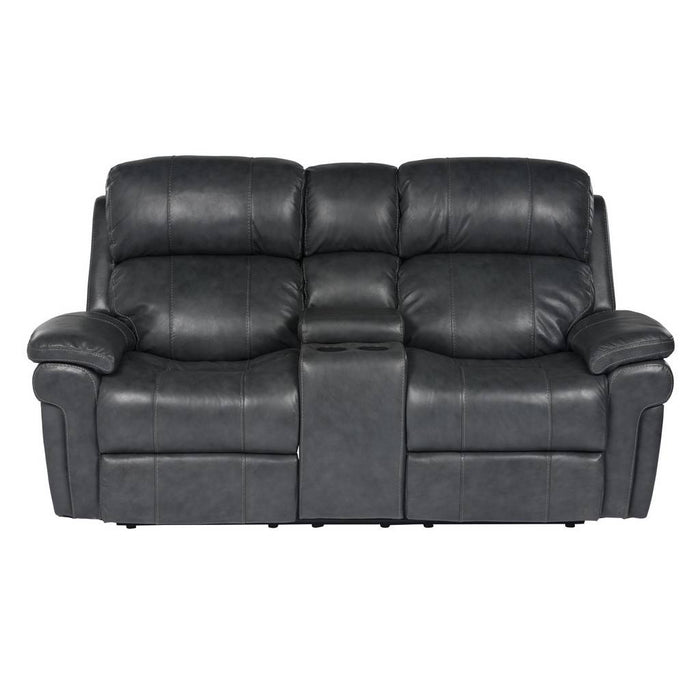 Sunset Trading Luxe Leather Reclining Loveseat with Power Headrest and Console | Console Storage and Cupholders | USB Ports | Gray SU-9102-94-1394-73