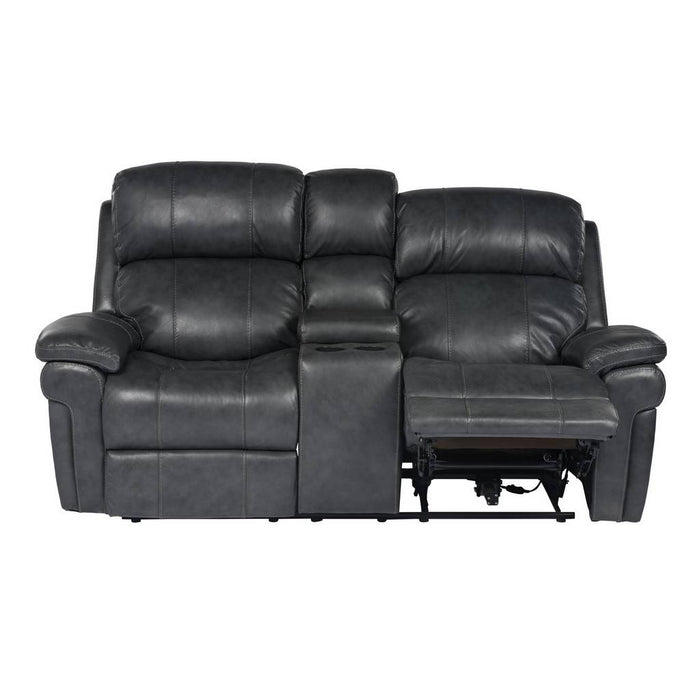 Sunset Trading Luxe Leather Reclining Loveseat with Power Headrest and Console | Console Storage and Cupholders | USB Ports | Gray SU-9102-94-1394-73