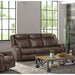 Sunset Trading Avant 86" Wide Dual Reclining Sofa with Drop Down Console | USB, 2 Outlets, Cupholders | Brown Faux Leather SU-AV8604041-305