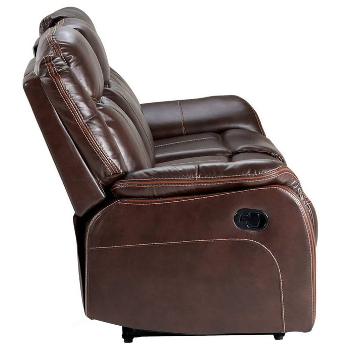 Sunset Trading Avant 86" Wide Dual Reclining Sofa with Drop Down Console | USB, 2 Outlets, Cupholders | Brown Faux Leather SU-AV8604041-305