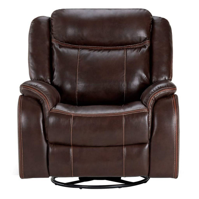 Sunset Trading Avant 3 Piece Reclining Living Room Set | Sofa with Drop Down Console USB, 2 Outlets, Cupholders | Dual Rocking Loveseat with Storage | Swivel Rocker | Brown Faux Leather SU-AV8604041-3PC