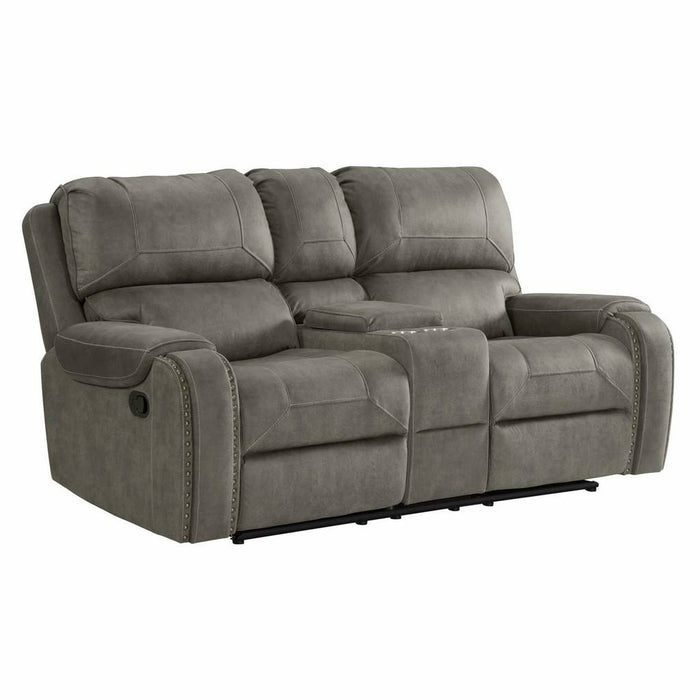 Sunset Trading Calvin 78" Wide Dual Reclining Loveseat with Storage Console | Nailheads | Easy to Clean Gray Fabric SU-CL23004100-285