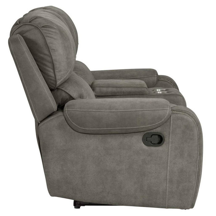 Sunset Trading Calvin 78" Wide Dual Reclining Loveseat with Storage Console | Nailheads | Easy to Clean Gray Fabric SU-CL23004100-285