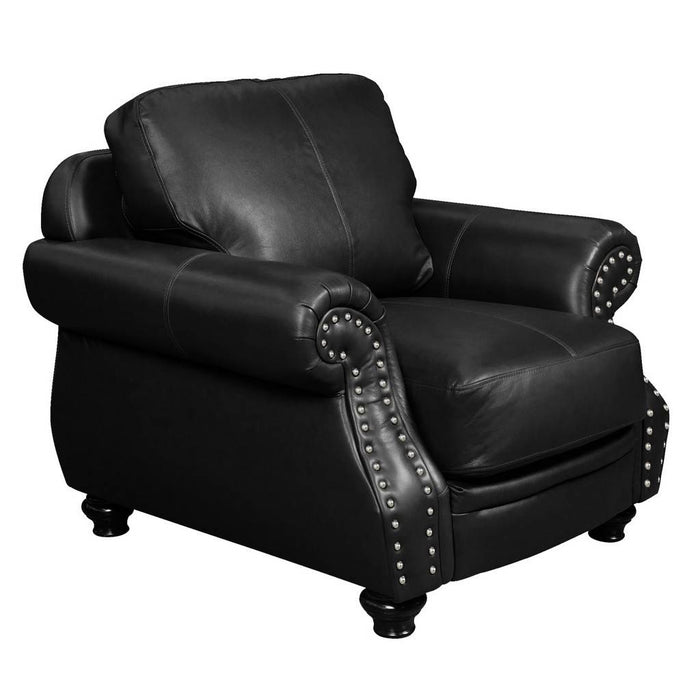 Sunset Trading Charleston 42" Wide Top Grain Leather Armchair | Black Rolled Arm Accent Chair with Nailheads SU-CR2130-80-100LF