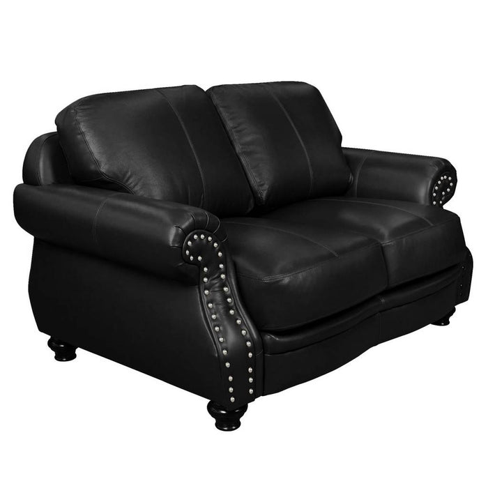Sunset Trading Charleston 63" Wide Top Grain Leather Loveseat | Black Rolled Arm Small Couch with Nailheads SU-CR2130-80-200LF