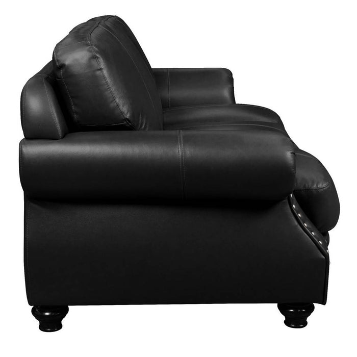 Sunset Trading Charleston 86" Wide Top Grain Leather Sofa | Black 3 Seater Rolled Arm Couch with Nailheads SU-CR2130-80-300LF