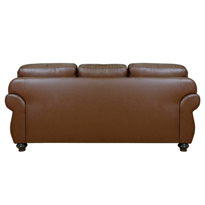 Sunset Trading Charleston 86" Wide Top Grain Leather Sofa | Chestnut Brown 3 Seater Rolled Arm Couch with Nailheads SU-CR2130-86-300LF