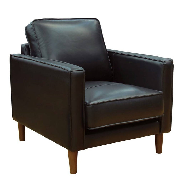 Sunset Trading Prelude 32" Wide Black Top Grain Leather Armchair | Mid Century Modern Accent Chair | Small Space Living Room Furniture SU-PR15070-80-100E