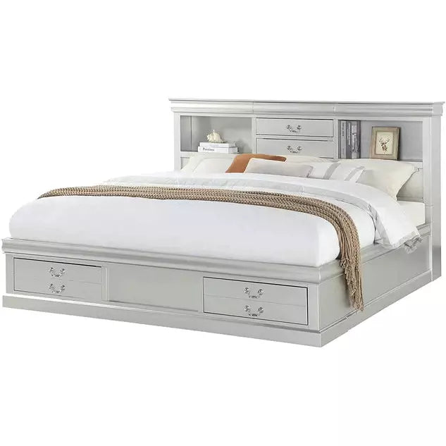 Acme Furniture Louis Philippe III Ek Bed W/Storage in Platinum Finish 24917EK