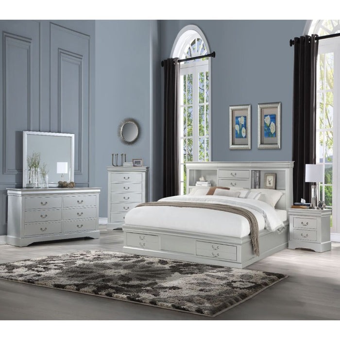 Acme Furniture Louis Philippe III Queen Bed W/Storage in Platinum Finish 24920Q