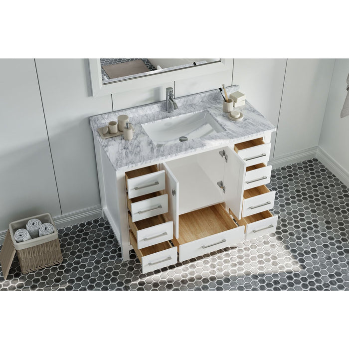 Eviva London 48" x 18" Transitional Bathroom Vanity in Espresso, Gray or White Finish with White Carrara Marble Countertop and Undermount Porcelain Sink