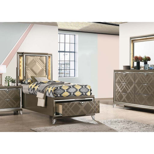 Acme Furniture Skylar Full Bed in LED, PU & Dark Champagne Finish 25335F