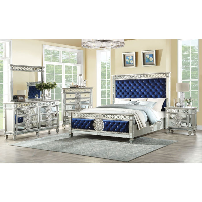 Acme Furniture Varian Queen Bed in Blue Velvet & Mirrored 26150Q