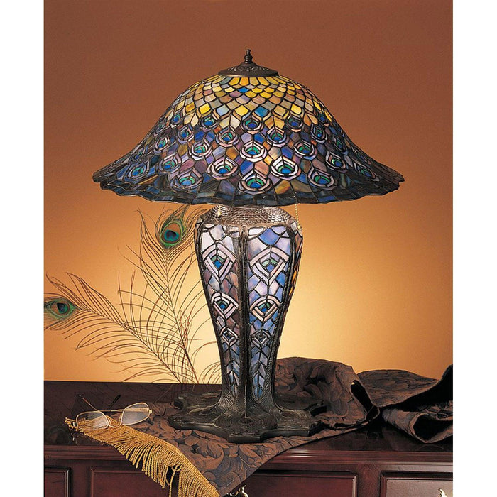 24.5"H Tiffany Peacock Feather Lighted Base Table Lamp