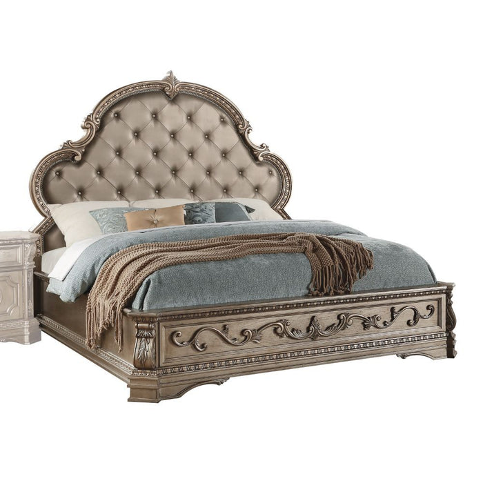 Acme Furniture Northville Queen Bed in PU & Antique Silver Finish 26930Q