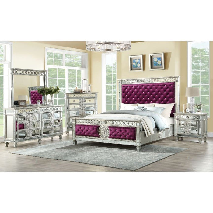 Acme Furniture Varian Ck Bed in Burgundy Velvet & Mirrored 27364CK