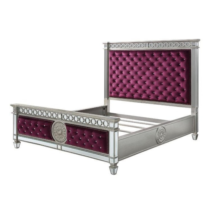 Acme Furniture Varian Ck Bed in Burgundy Velvet & Mirrored 27364CK