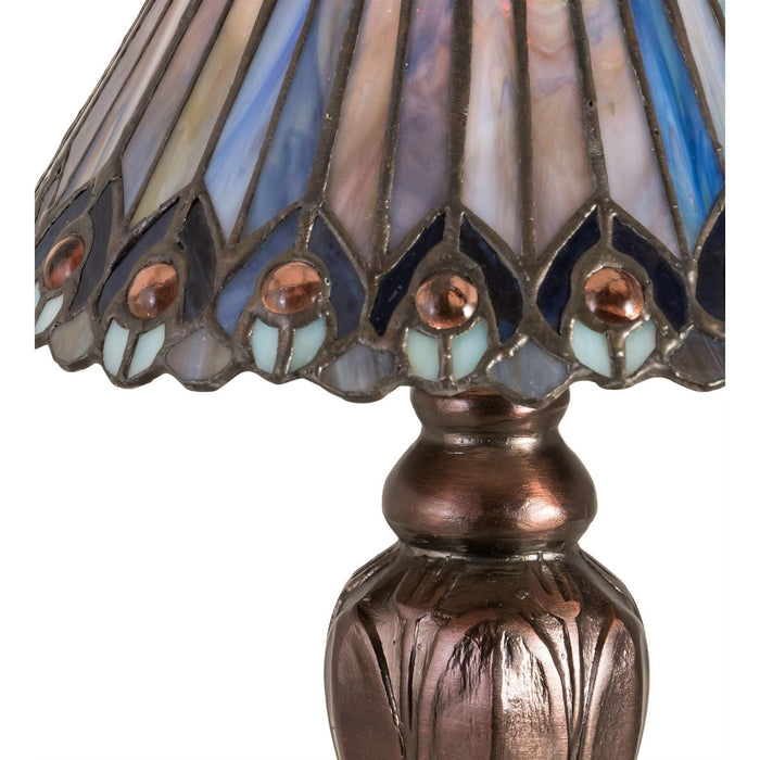 Meyda 12"H Tiffany Jeweled Peacock Mini Table Lamp