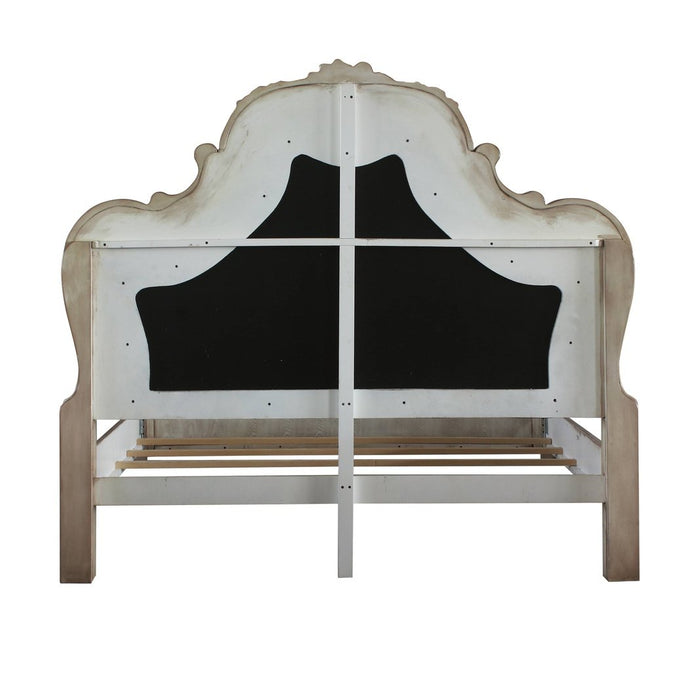 Acme Furniture Dresden Ck Bed in PU & Vintage Bone White Finish 28164CK