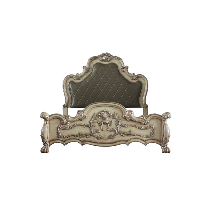 Acme Furniture Dresden Queen Bed in PU & Vintage Bone White Finish 28170Q