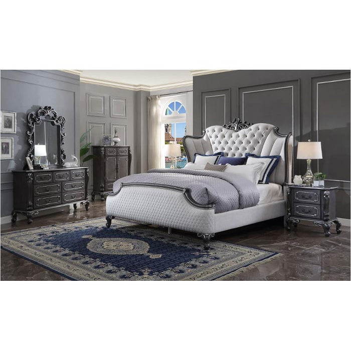 Acme Furniture House Delphine California King Bed - Headboard in Two Tone Ivory Fabric & Charcoal Finish 28824CK-HB