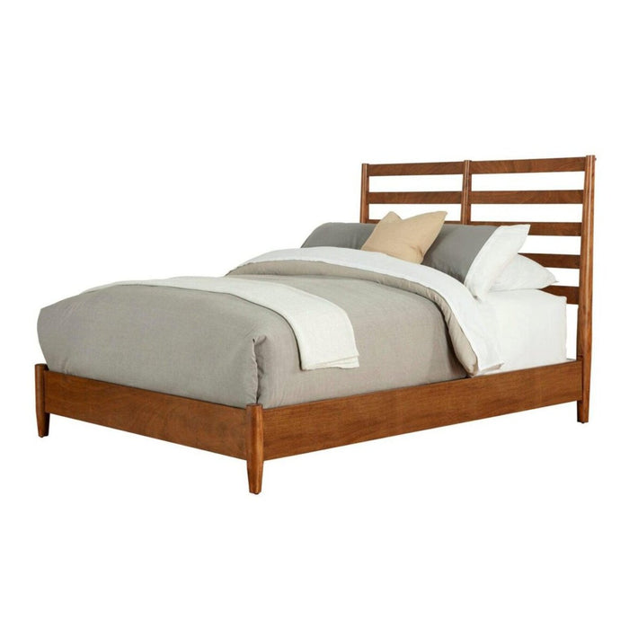 Alpine Furniture Flynn Retro Queen Bed, w/Slat Back Headboard, Acorn 1066-21Q