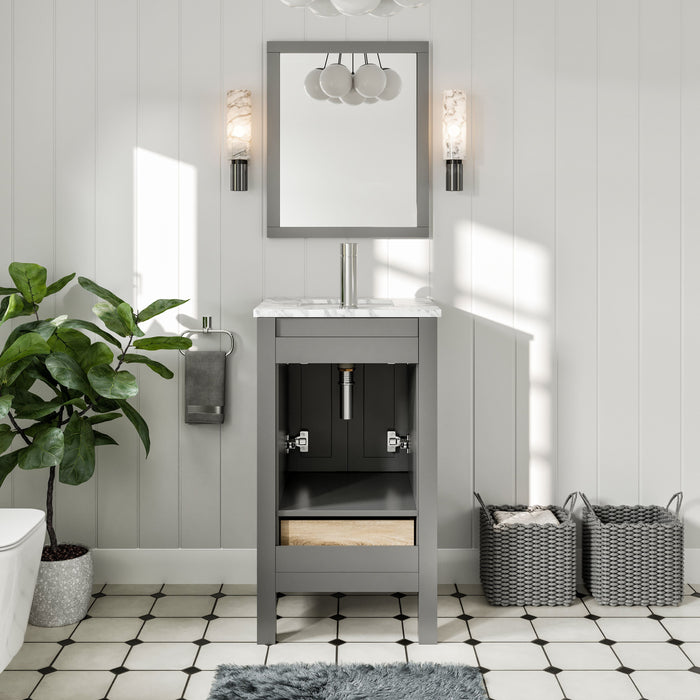 Eviva London 20" x 18" Transitional Bathroom Vanity in Espresso, Gray or White Finish with White Carrara Marble Countertop and Undermount Porcelain Sink