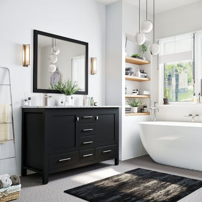 Eviva London 48" x 18" Transitional Double Sink Bathroom Vanity in Espresso, Gray or White Finish with White Carrara Marble Countertop and Undermount Porcelain Sinks