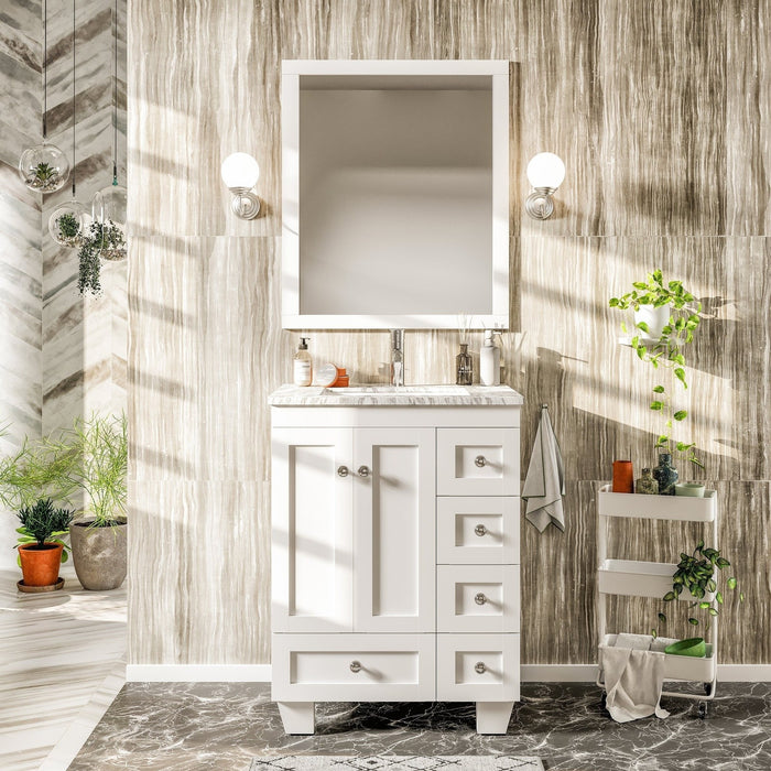 Eviva Happy 24" x 18" Transitional Bathroom Vanity in Espresso, Gray or White Finish with White Carrara Marble Countertop and Undermount Porcelain Sink