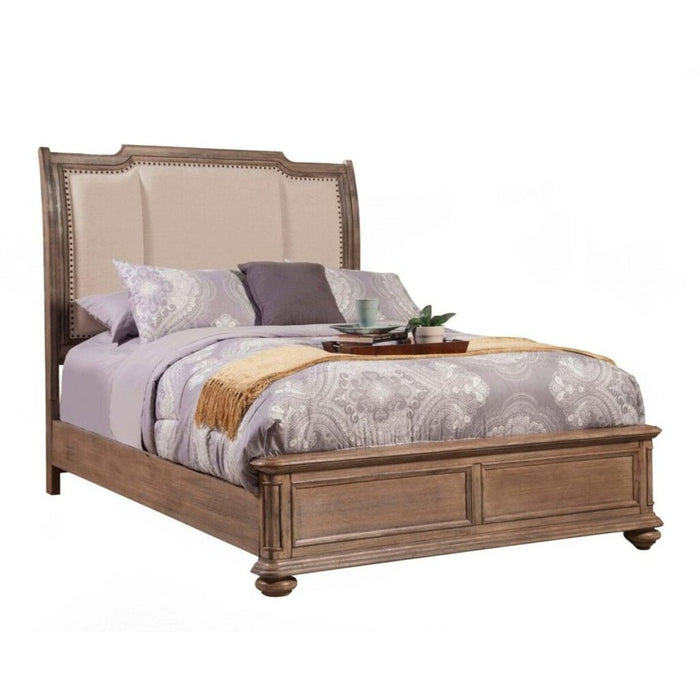 Alpine Furniture Melbourne Queen Sleigh Bed w/Upholstered Headboard, French Truffle 1200-01Q