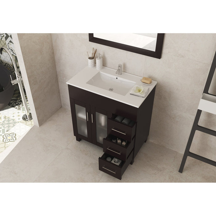 Laviva Nova 32" Brown Bathroom Vanity with White Ceramic Basin Countertop 31321529-32B-CB