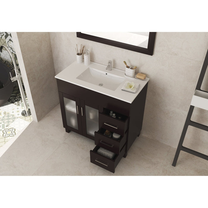 Laviva Nova 36" Brown Bathroom Vanity with White Ceramic Basin Countertop 31321529-36B-CB
