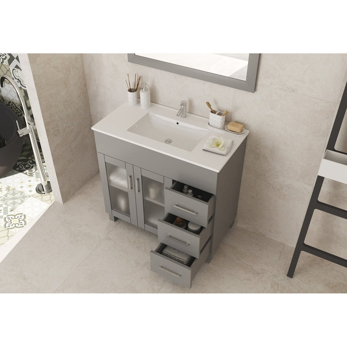 Laviva Nova 36" Grey Bathroom Vanity with White Ceramic Basin Countertop 31321529-36G-CB