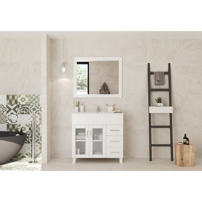 Laviva Nova 36" White Bathroom Vanity with White Ceramic Basin Countertop 31321529-36W-CB