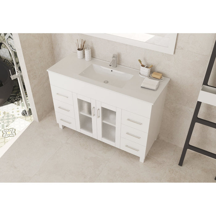 Laviva Nova 48" White Bathroom Vanity with White Ceramic Basin Countertop 31321529-48W-CB