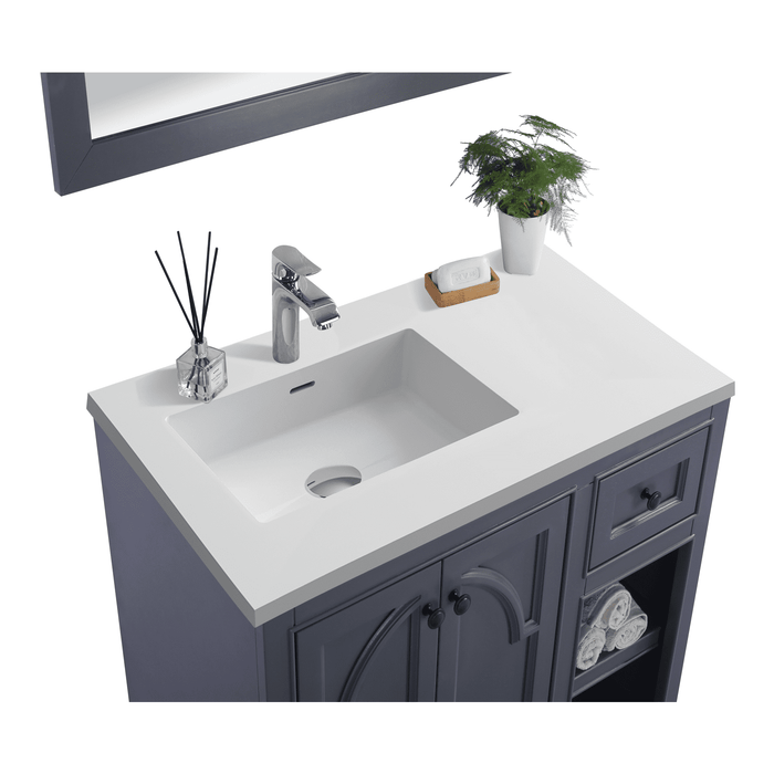 Laviva Odyssey 36" Maple Grey Bathroom Vanity with Matte White VIVA Stone Solid Surface Countertop 313613-36G-MW